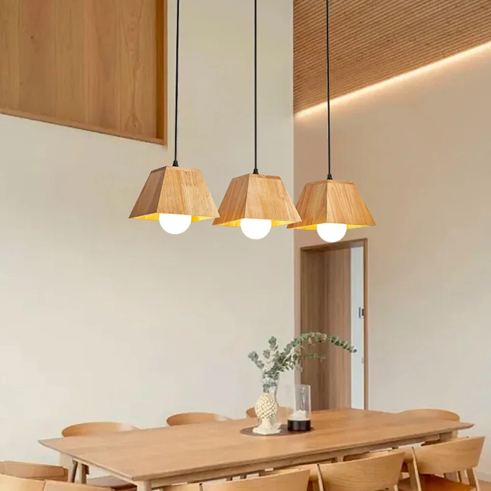 Solid wood dining room chandelier Nordic log air table bar lamp wood art bedroom headboard