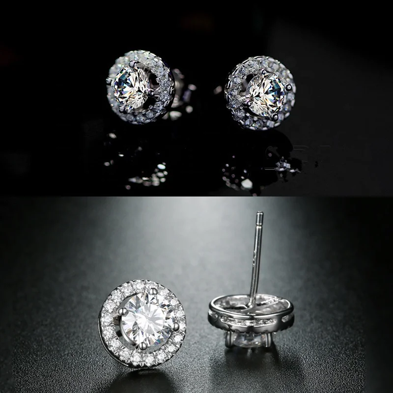 Cheap Round Full Pave Setting Stone Studs Eye Earrings Fashion Jewelry