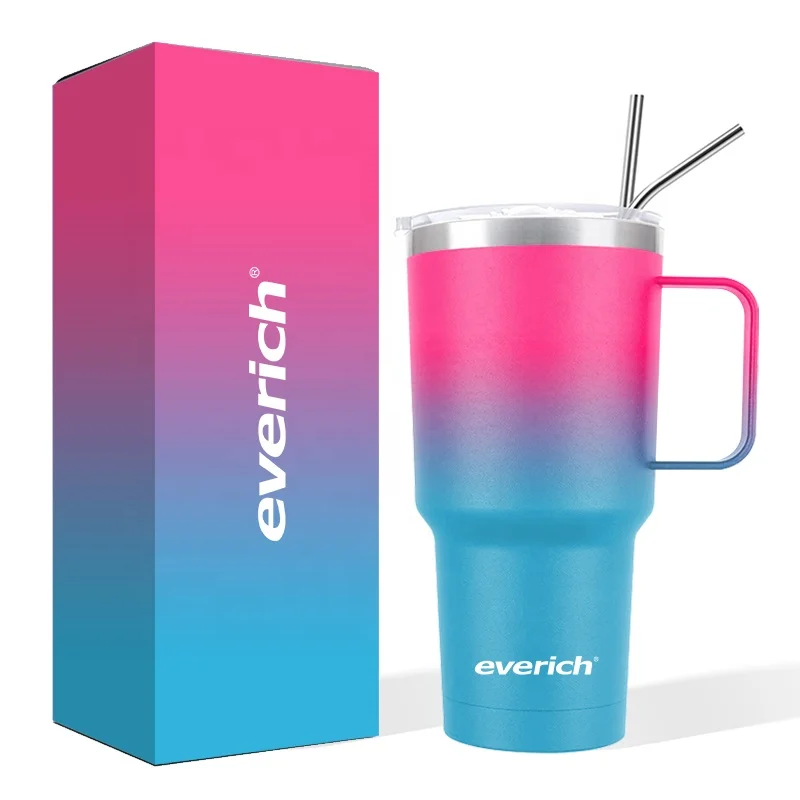 Кофейная чашка из нержавеющей стали Everich прозрачная для сублимации с бамбуковой крышкой многоразовая ручкой стакан Avec Paill