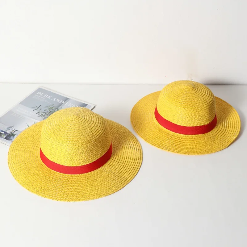 Wholesale Straw Hats for Adults Children Anime Cosplay Paper Straw Sun hat with Red Ribbon UPF 50+ Outdoors Beach Cap