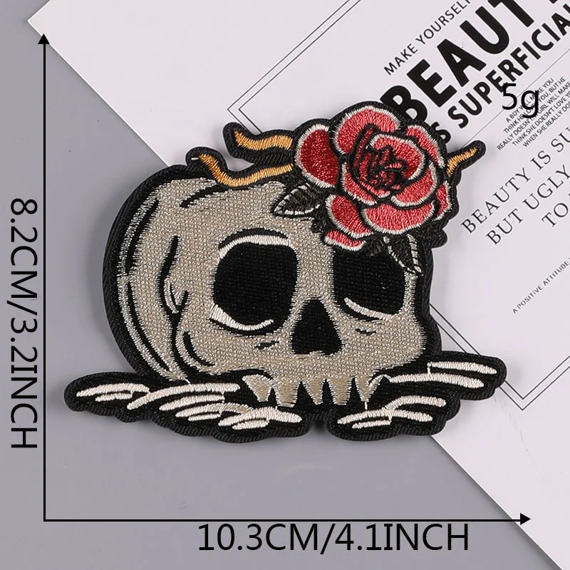 Shenglan Bleeding Roses Skull Patch  Realistic Halfskull Calavera Skeleton Embroidered Iron On patches for Jackets Clothing
