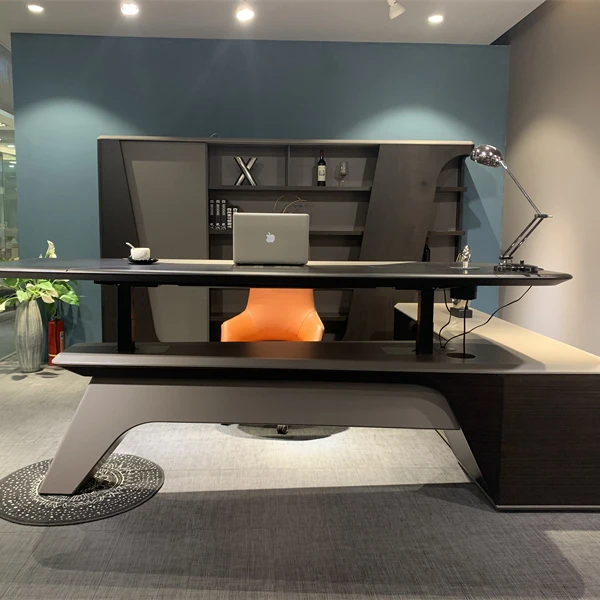 WEWORTH OEM height adjustable l shaped high end executive office desk office table with mobile phone wireless charging function