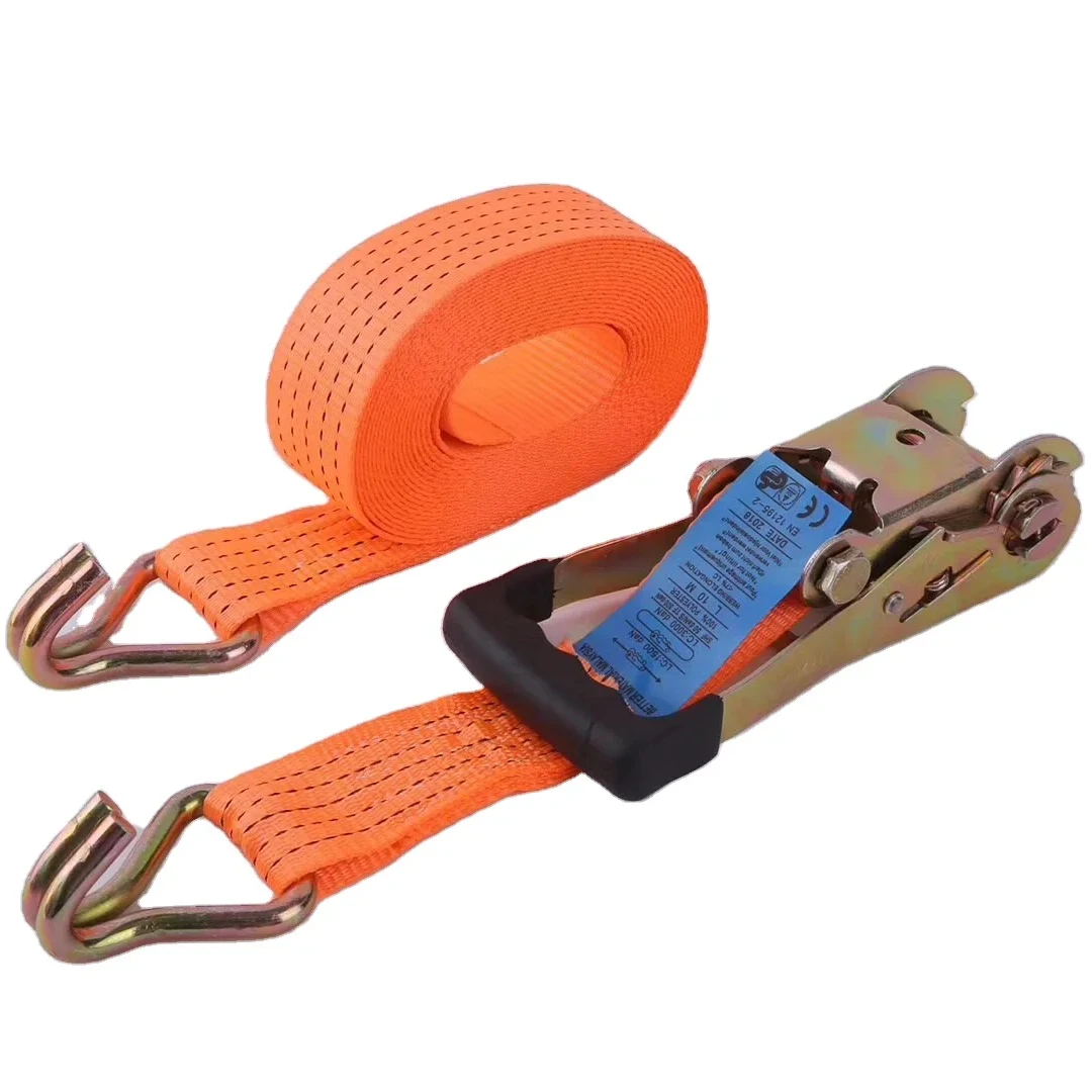 Wholesale 50mm Polyester Ratchet Tie down Straps with Double J Hook Nylon Truck Loading Cargo Belt Custom Size Available