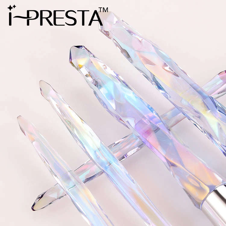 IPRESTA Private label 10pcs Diamond Crystal Makeup Brushes Transparent Crystal Handle Makeup Brush Set