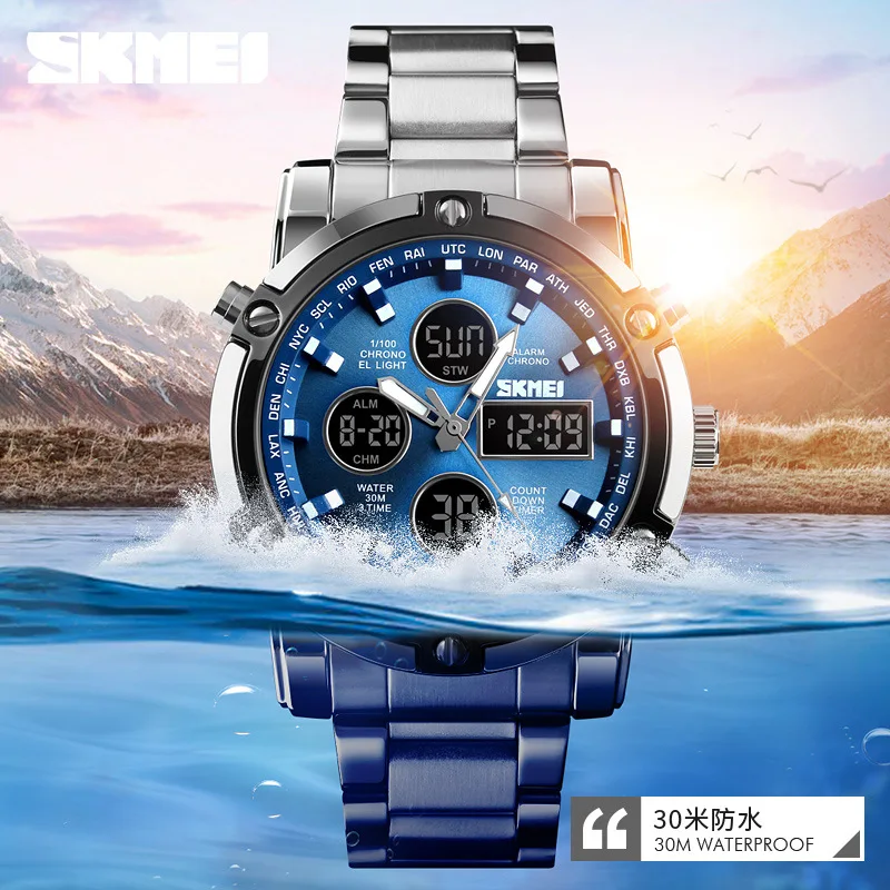 Skmei 1389 Top Brand Luxury Steel Watches Original Men Wrist Black Sport Watch Water Resistant