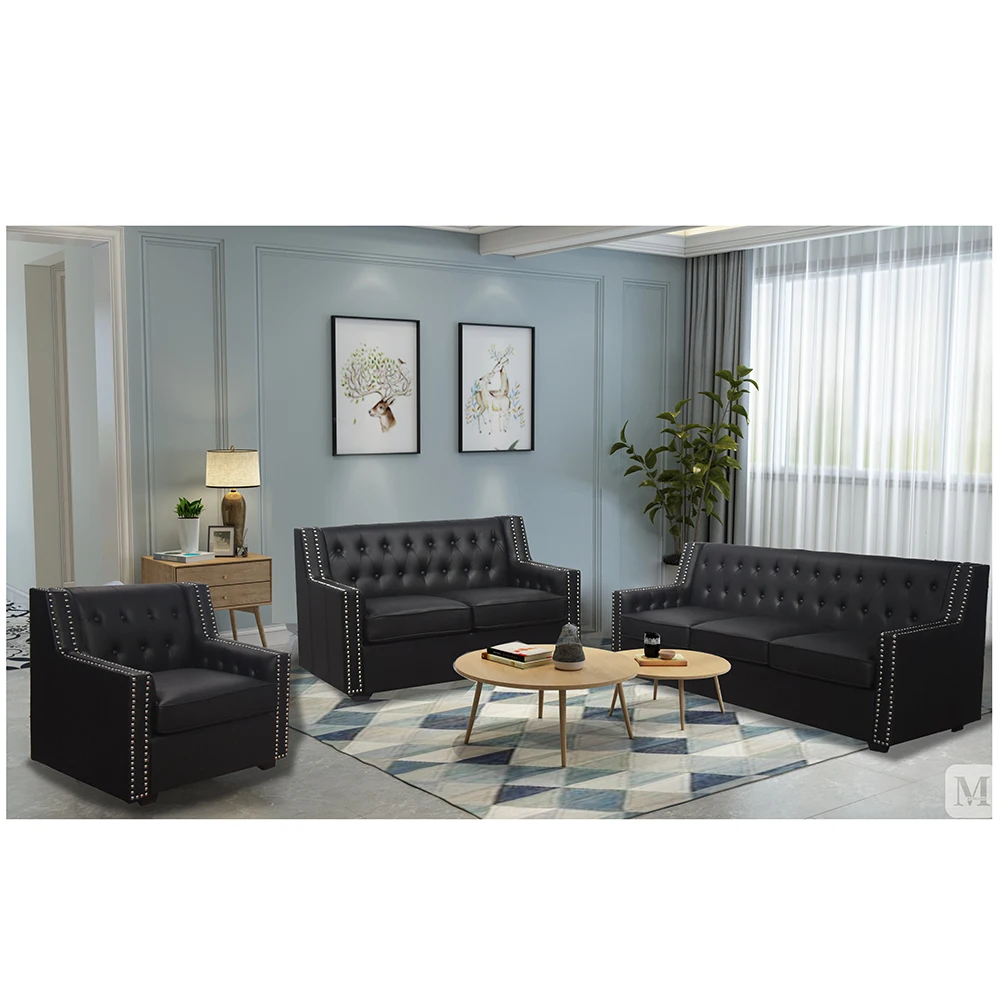Europe classical  Upholstered Chesterfield Sofa with copper nail  living room leather sofa set