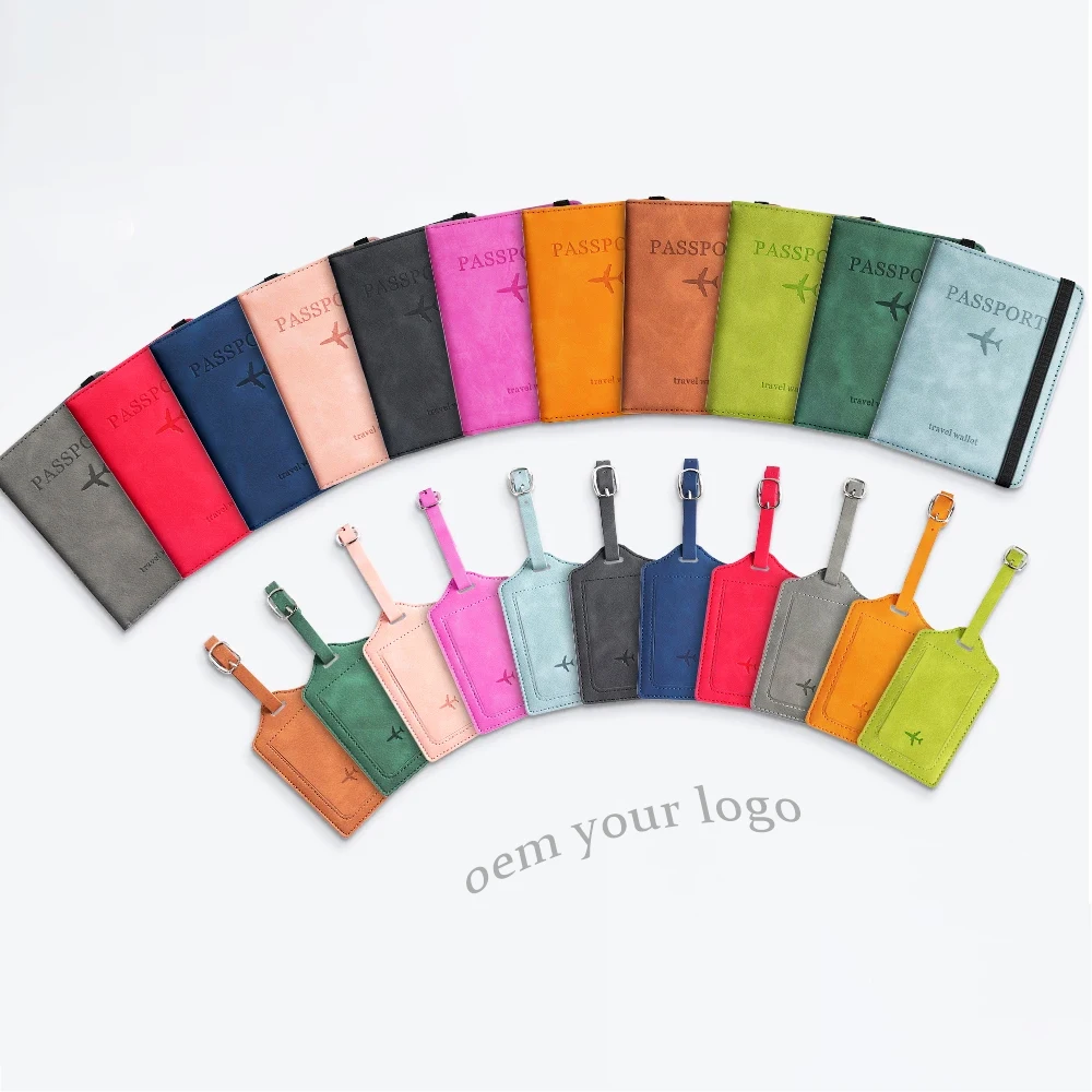 Passport Covers and Luggage Tag Set Wallet RFID Blocking Leather Card Case Travel Accessories for Women Men PU Leather Wallet