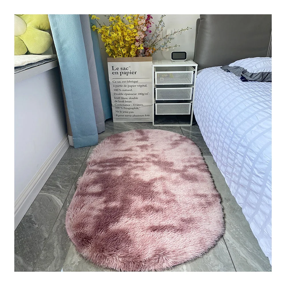Irregular Long Soft Pink Area Rug Shaggy Silky Plush Carpet Kids Living Room Bedroom Machine Made 5cm Pile Height Design Model