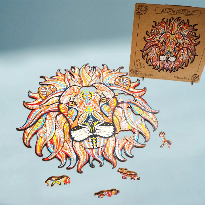 Wooden Jigsaw Puzzles Lion King Puzzle Unique Shape Animal Wooden Puzzle Best Gift for Adults and Kids WD22014