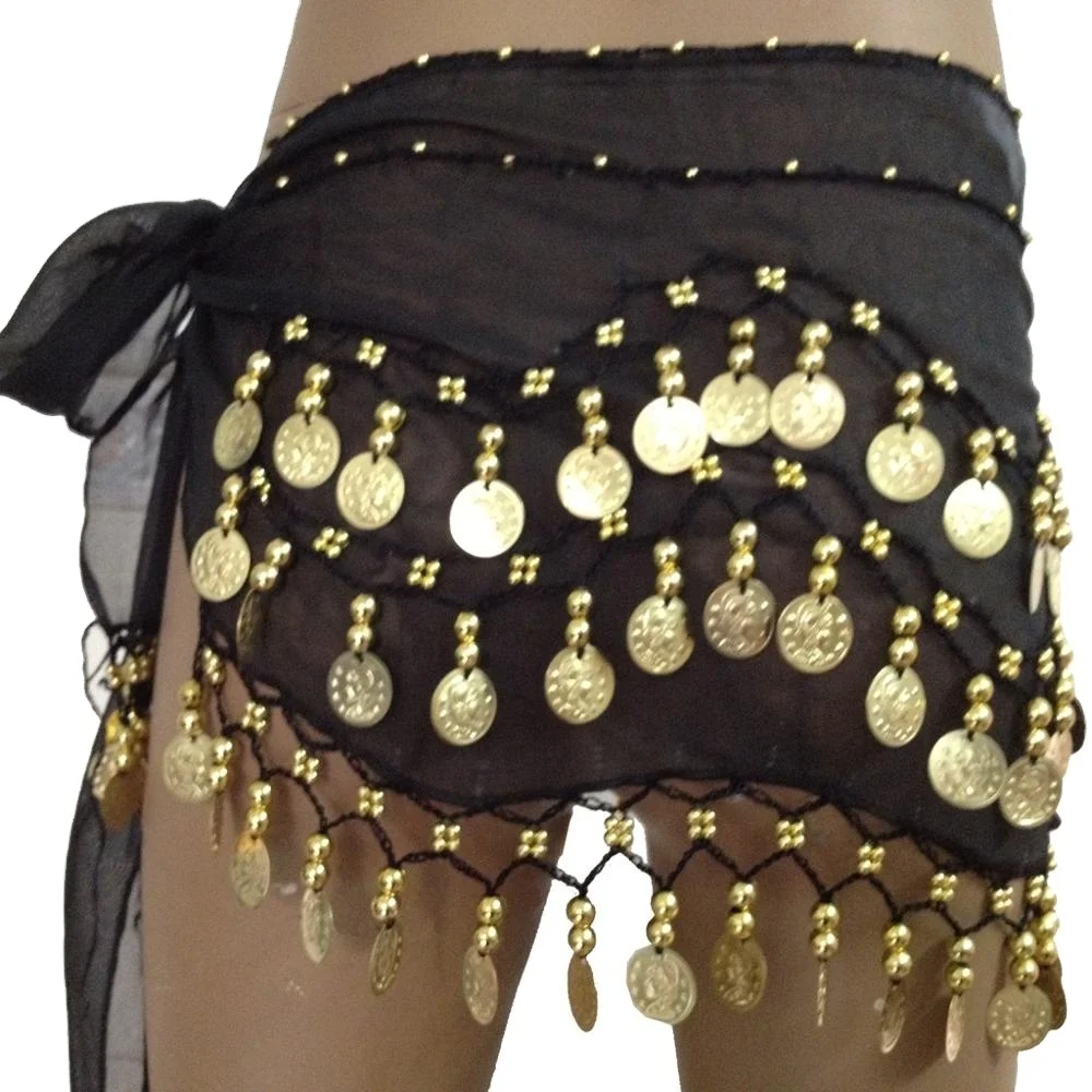 3 ROWS GOLD COINS BELTS BELLY DANCE HIP SCARF WRAP DANCER SKIRT COSTUME