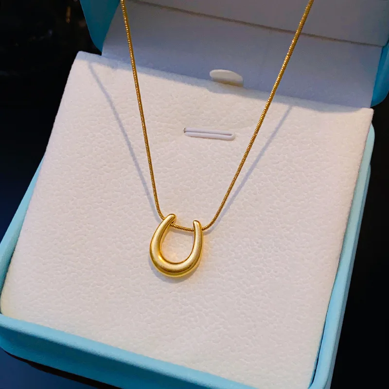 Wholesale Collier Stainless Steel Gold Plated Snake Chain Chunky U Shaped horseshoe Necklace Pendant Jewelry Necklaces