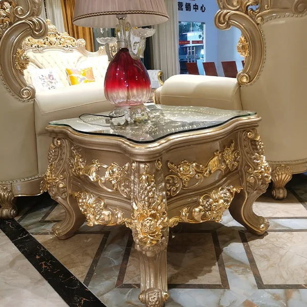 High end side table European Luxury royal golden carved wood living room side table furniture with drawer cabinet