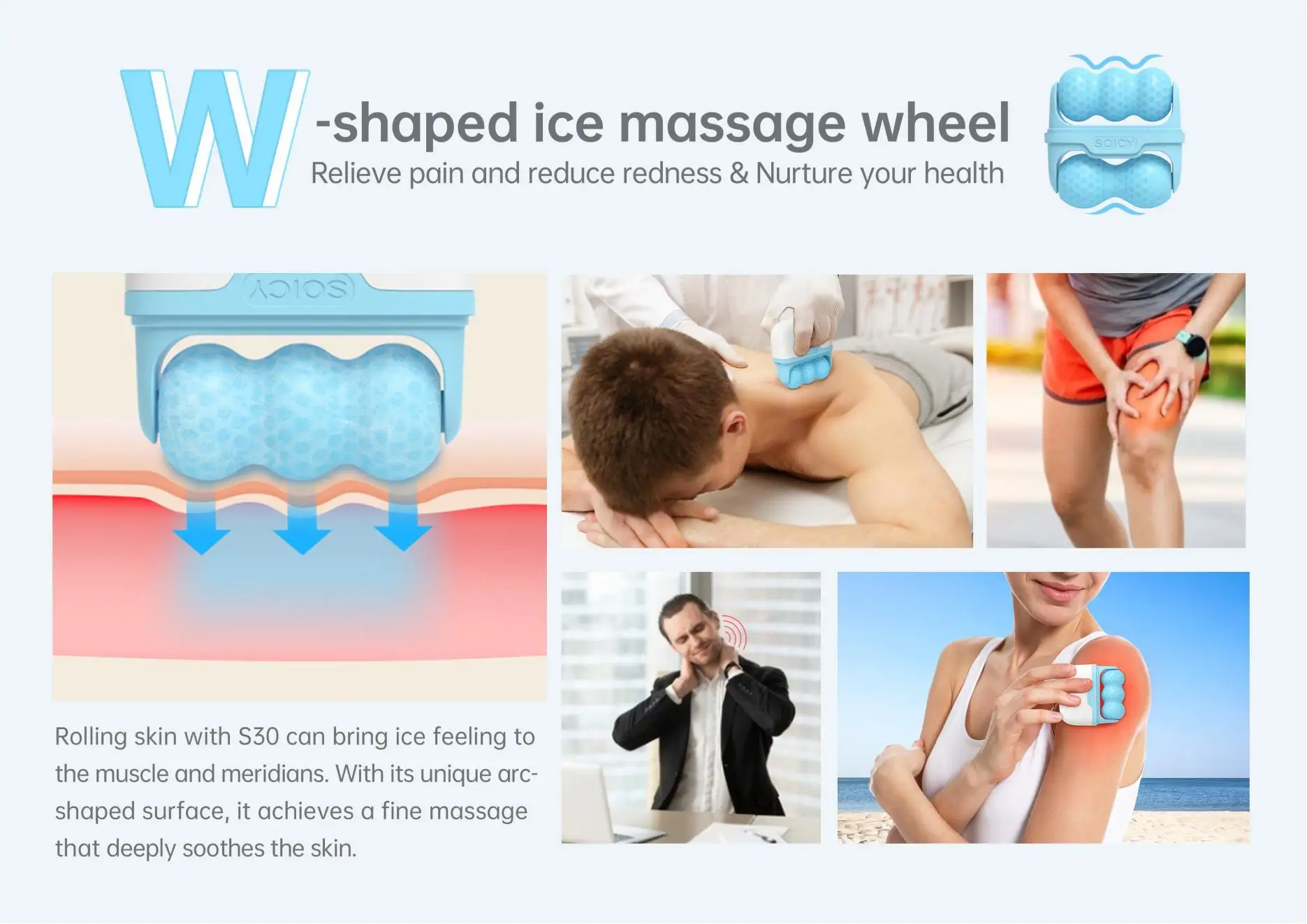 S30 SOICY Ice roller Firm Skin Relieve Pain Skin Roller Massage Roller