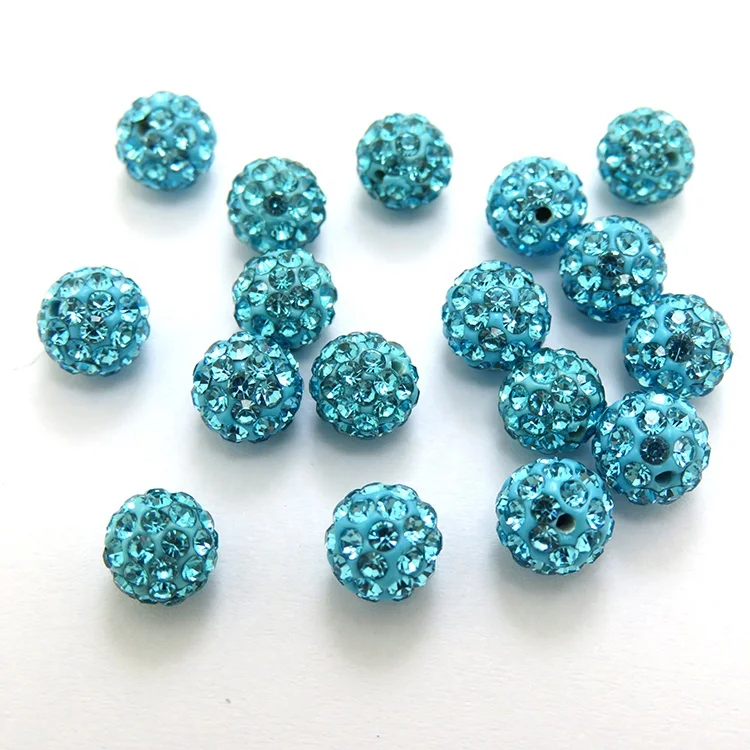 Wholesale 8mm/10mm/12mm/14mm Blue Color Round Clay Rhinestone Disco Pave Loose Ball Beads