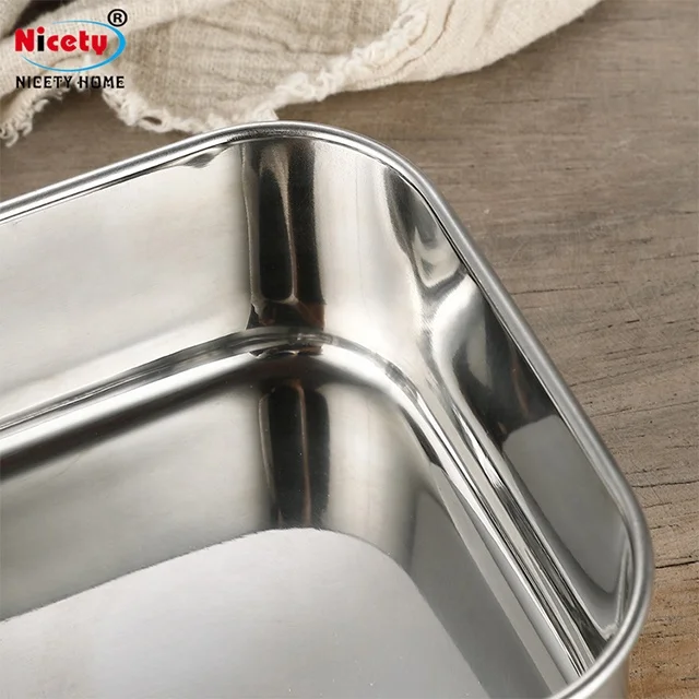 304 Bento Bread Box Food Storage Lunch Box Stainless Steel Bento Wood Storage Boxes & Bins Food Container School Modern Silver