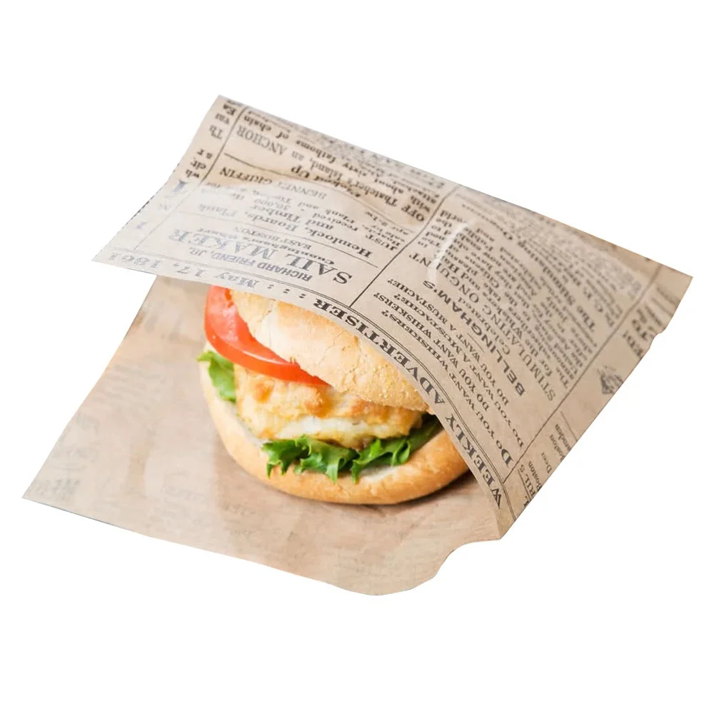 Custom printed high quality paper burger pocket greaseproof paper bag for wrapping burgers