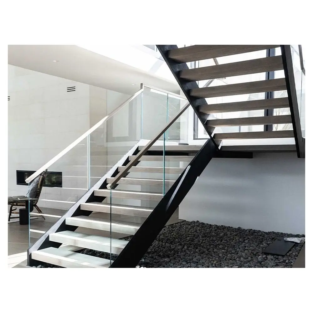 Orient Prefab Floating Staircase Modern Carbon Steel Mono Beam Beech/Oak Wood Tread Stairs Indoor/Staircase Design For Houses