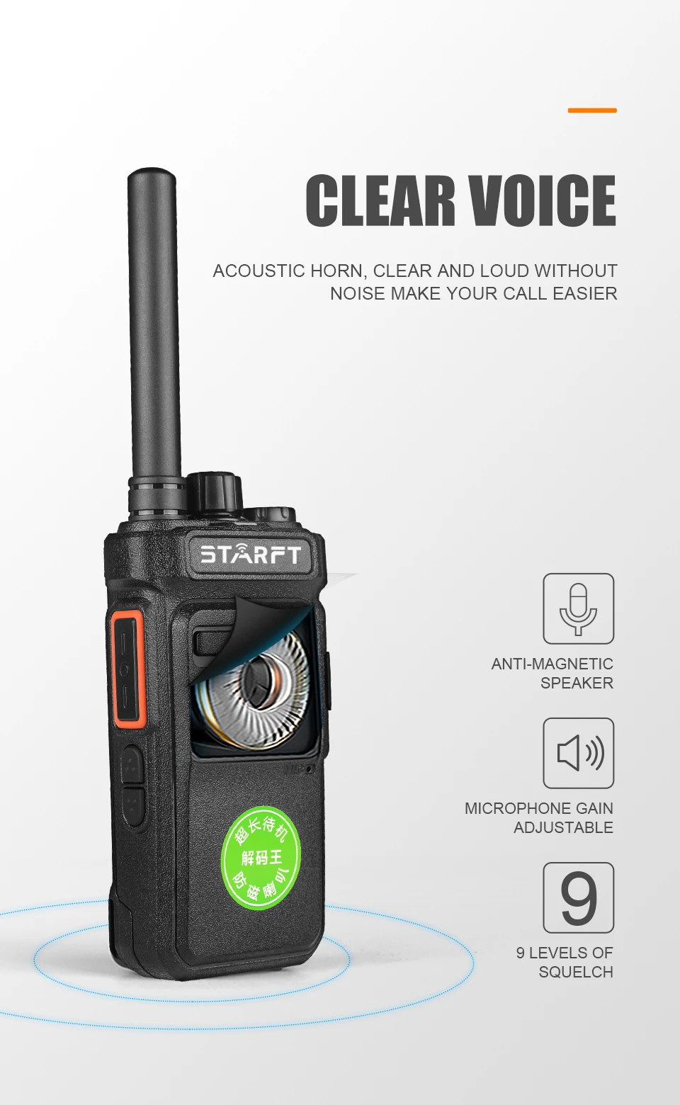 Starft CD101 UHF Bluetooth супер длинный резервный трансивер 2 Вт Type-c зарядное устройство самая дешевая рация