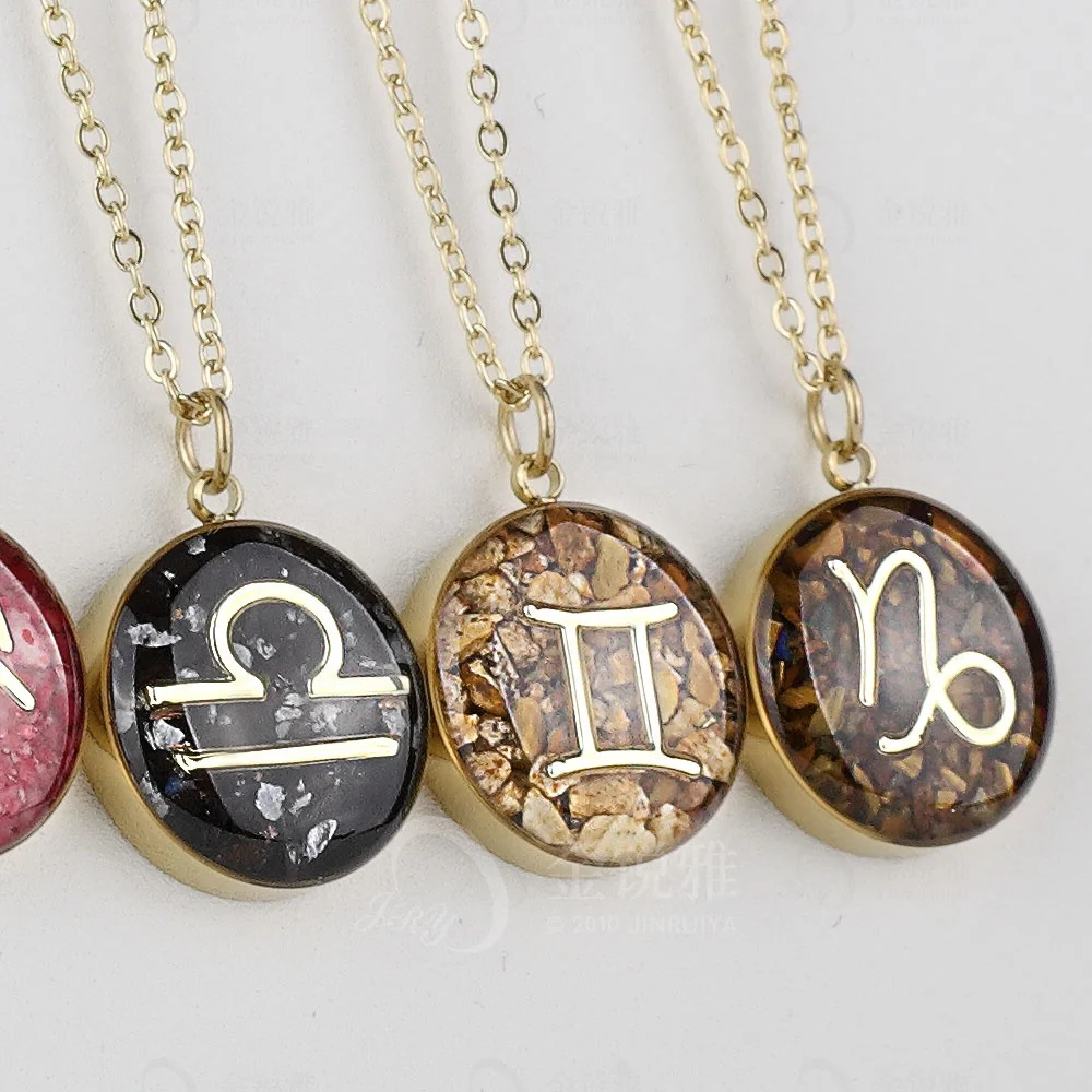 personalized zodiac constel stainless steel pendants necklace with natural stone and enamel - horoscope and lapis lazuli jewelry