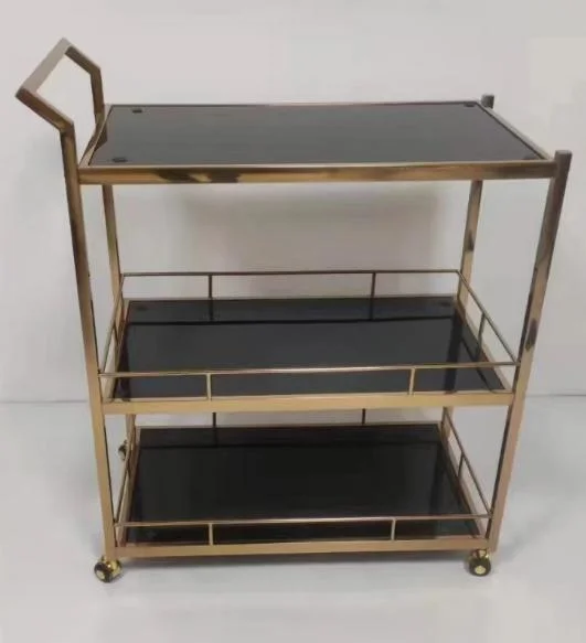Tempered clear black tea glass gold silver wine food catering drinks Hot Selling China Vintage Hotel Trolley Luggage Cart