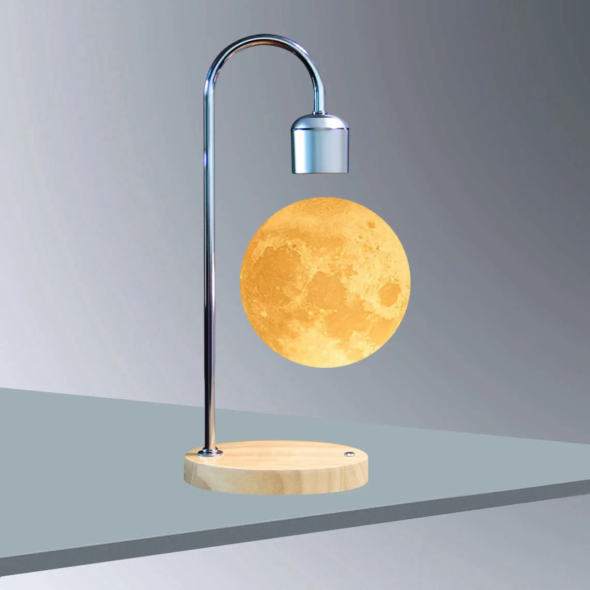 Floating Bulb Desk Lamp Levitating Bulb Night Light Minimalistic Magnetic Bulb Lamp with Wireless Phone Charger in Silver