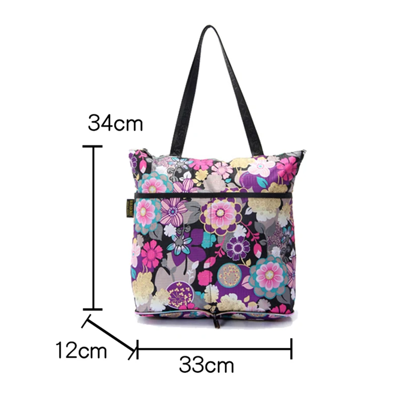 Custom polyester waterproof hand bag printing cartoon characters foldable reusable collapsible recycled shopping bag pattern