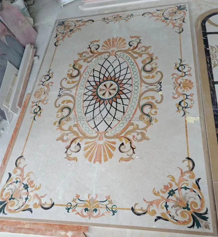 natural stone waterjet medallion special marble inlay flooring flower design curved marble tiles square water jet medallion