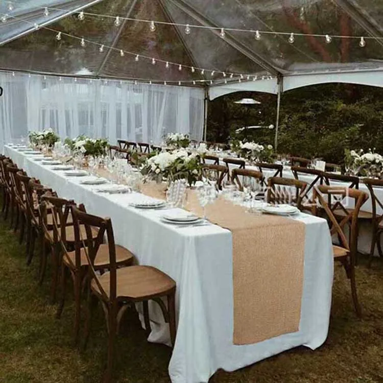 Natural Burlap table runner with overlocked edges