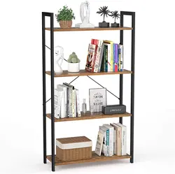 4 Tier Bookshelf,Industrial Tall Book Shelf Storage Organizer Rack,Metal Wood Accent Modern Display Shelves Elegant