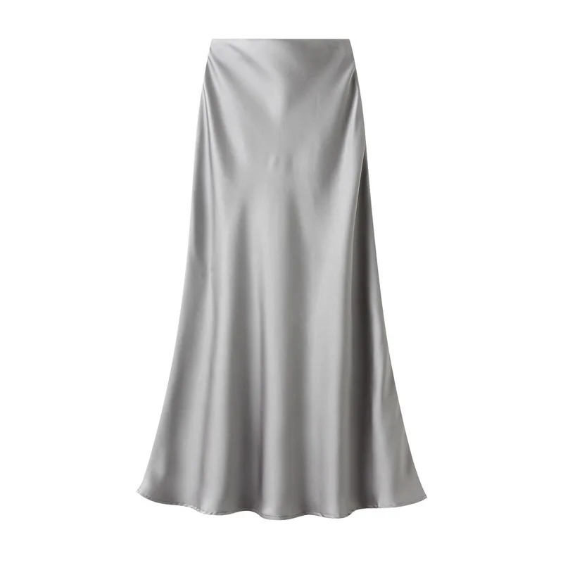 2024 Office Pink Long Skirt Red Spring Elegant Satin Black Trumpet Skirts Fashion Street High Waist Skirts Women Female