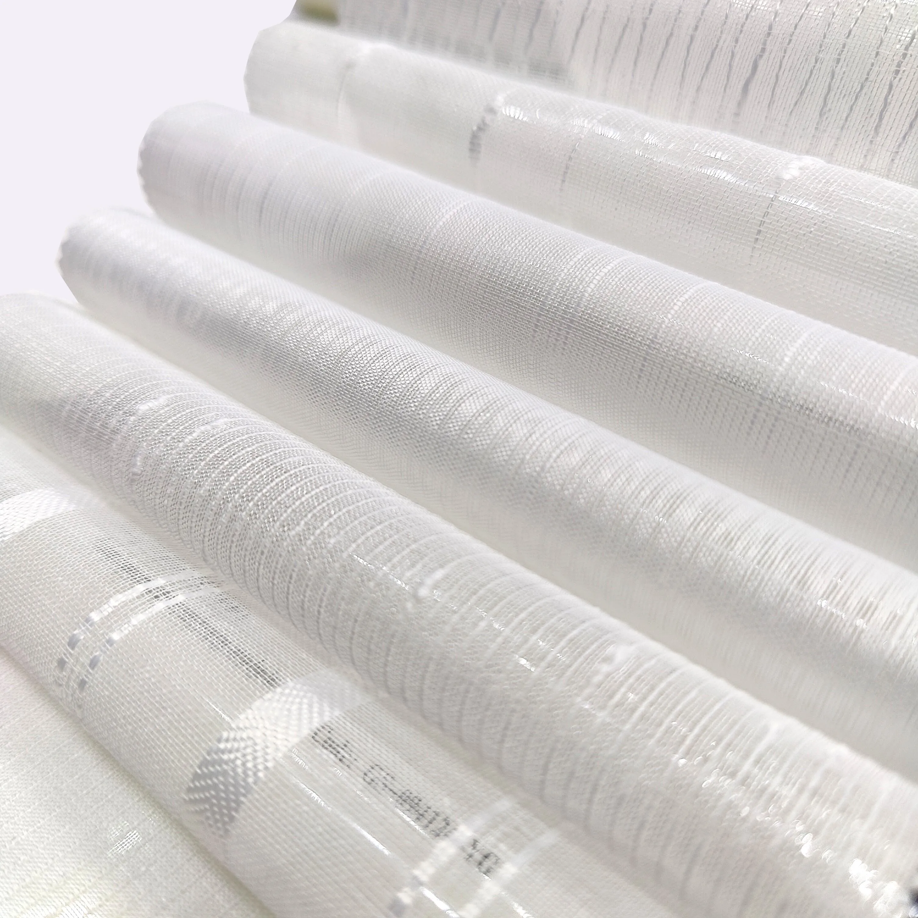 Bomar GS1101-3 Hot Sale High Quality Jacquard Poly-Linen Look Voile Leda Fabric Natural Shade Sheer Curtain Fabric Living Room