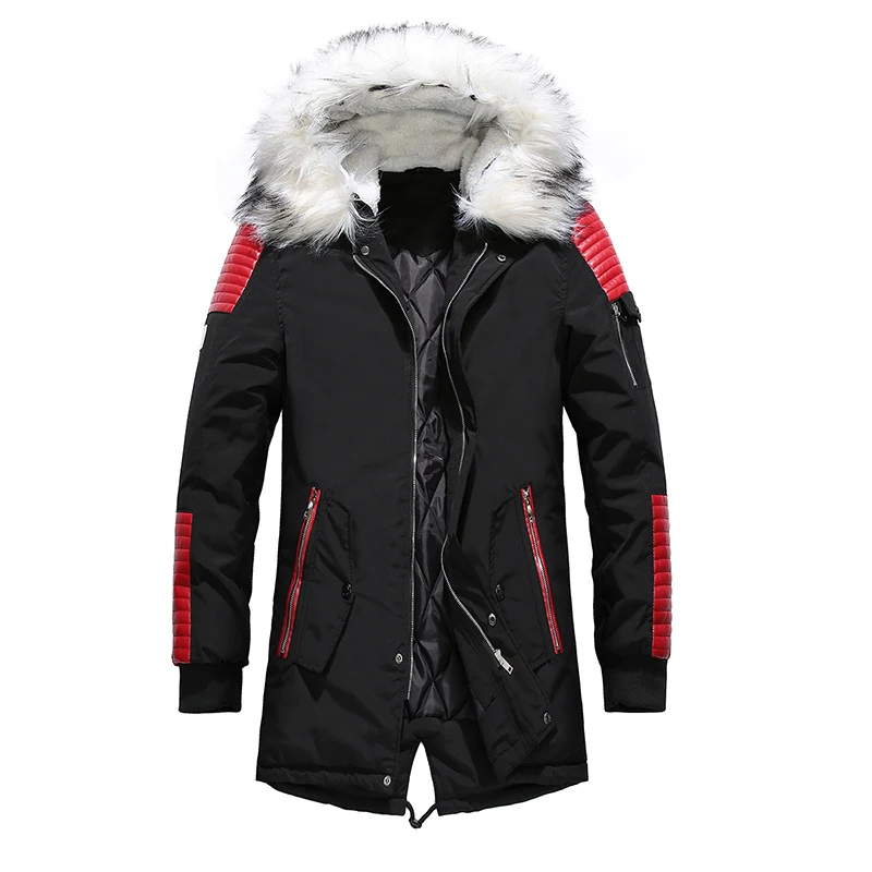 
Wholesale Mens Winter Parkas Coats Fashion Mid Long Padded Warm Coat with Big Fur Hood 