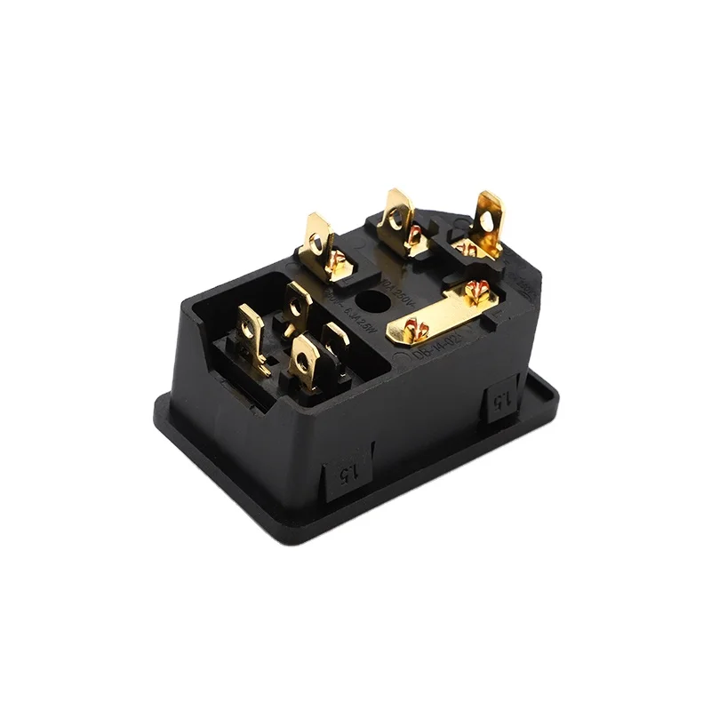 3-in-1 type socket red copper gold plated embedded ac power socket with rocker switch and fuse holder