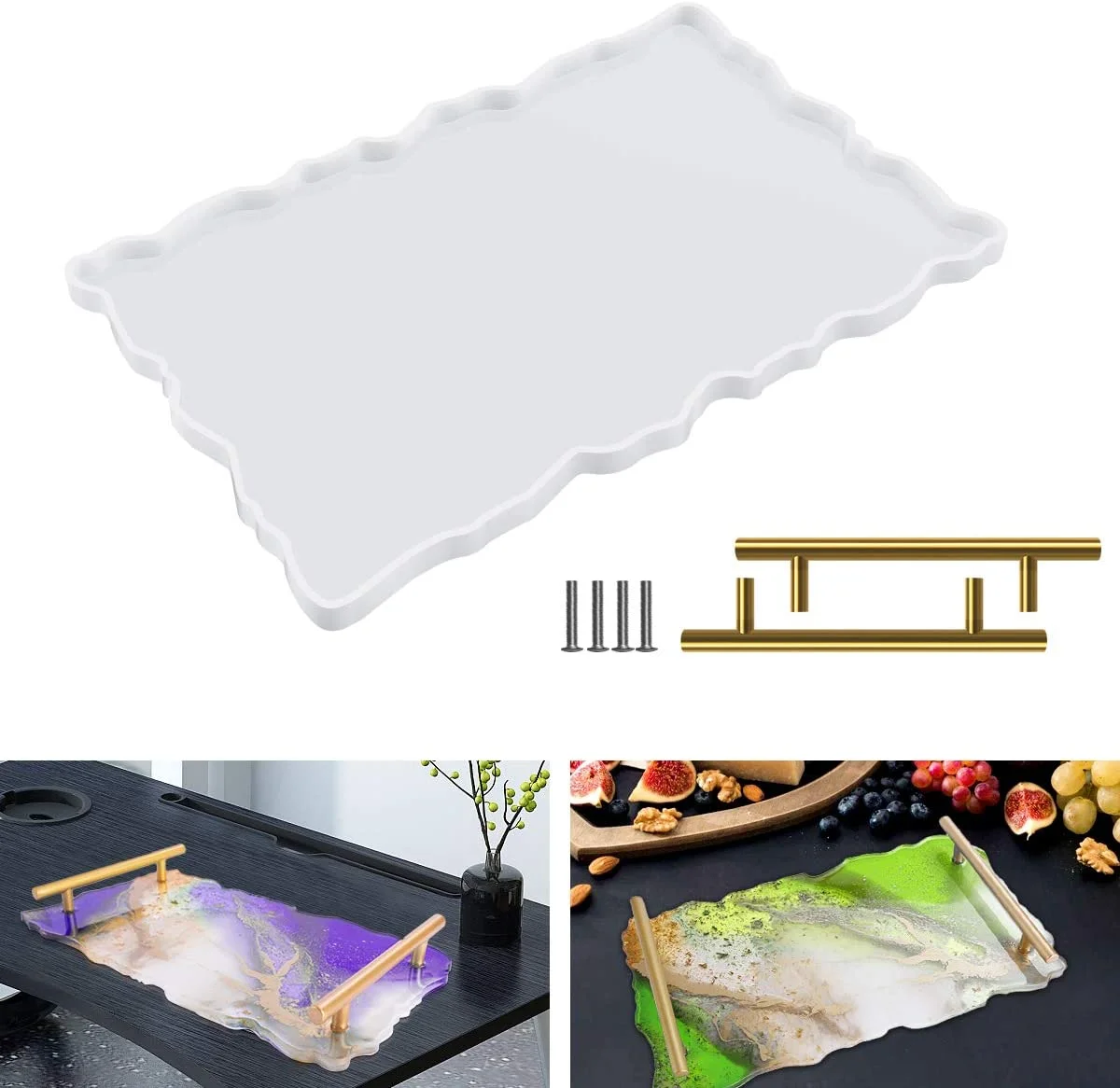 Jaunty DIY crystal tray drip jewelry coasters epoxy resin silicone mold large rectangular tray silicone mold
