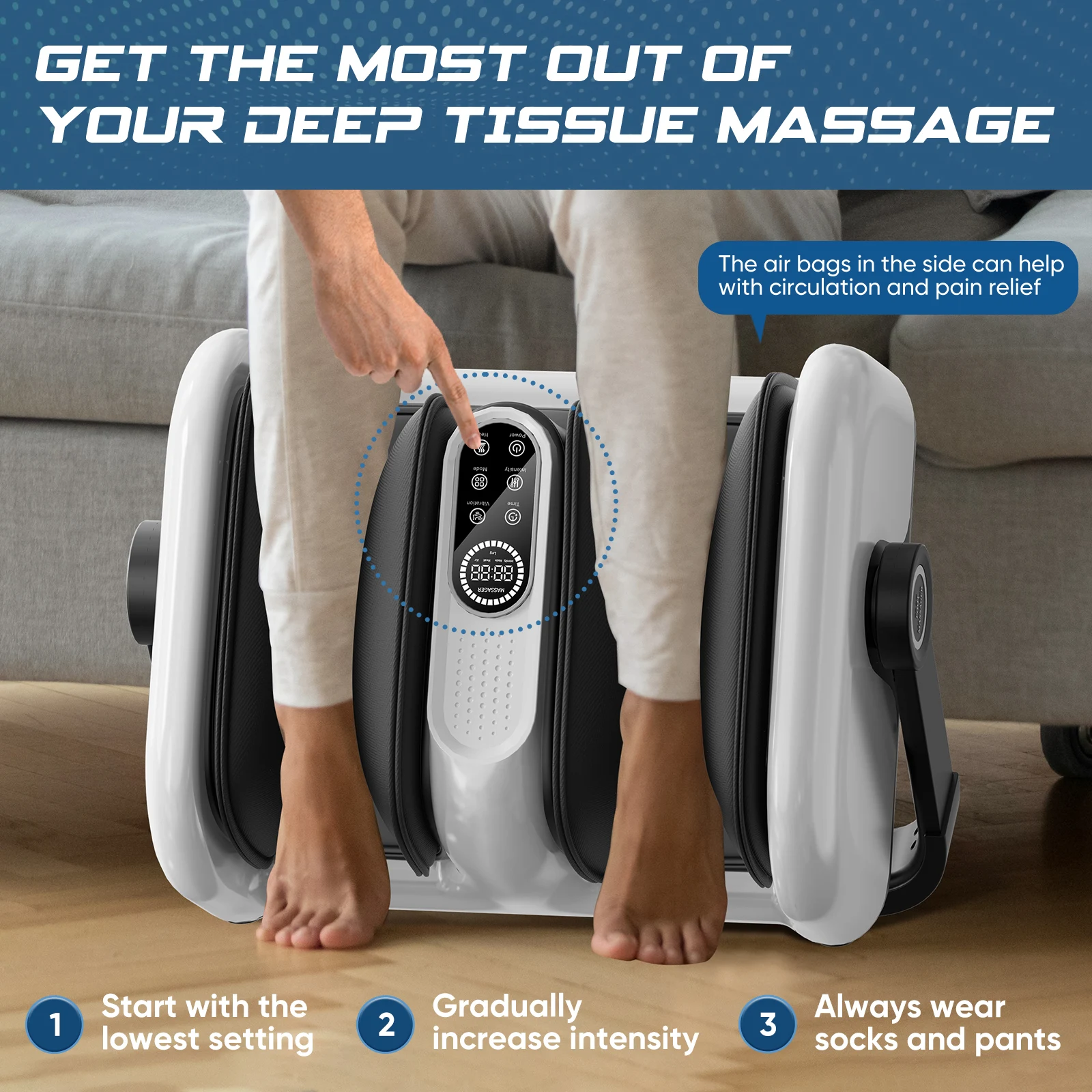 Phennitech 3 in 1 Shiatsu Rolling Air Pressure Foot Massager Machine with Handle, Foot Leg Massager with Heat Calf Massager