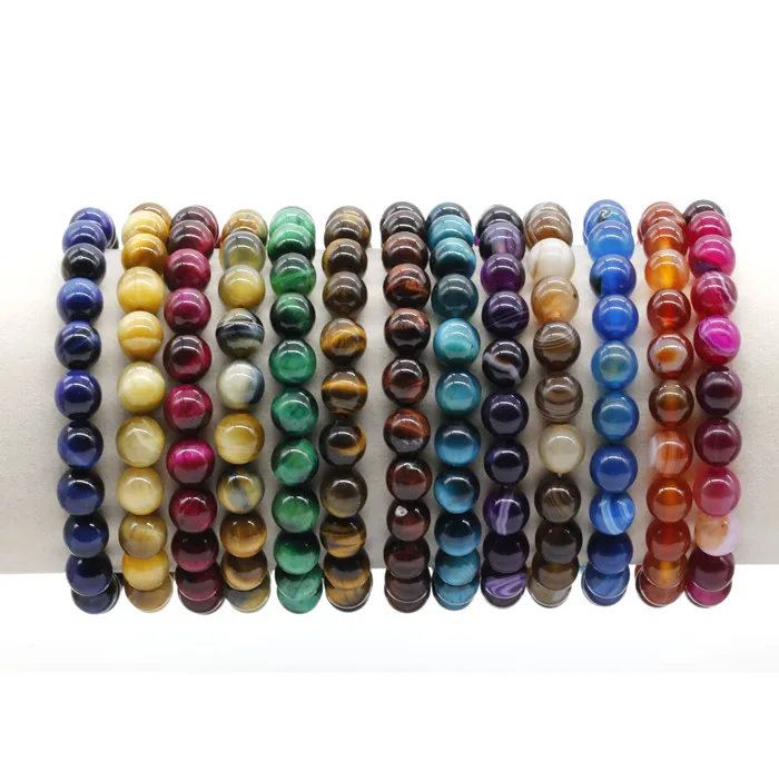 Wholesale 8mm Tiger Eye Stone Beaded Bracelet for Yoga Healing Balance Bracelets Stretch Rope Bangles Men Women