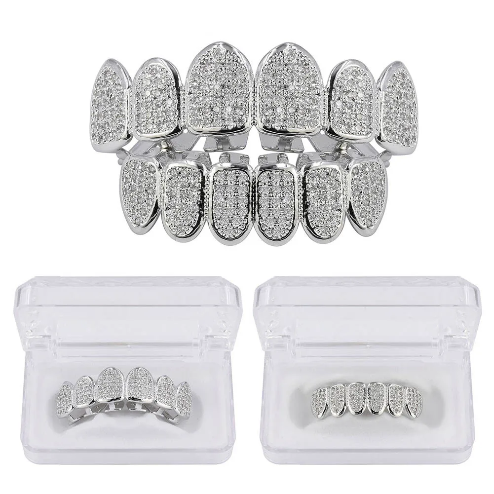  Hip Hop Grills Teeth Grillz Gold Color Plated High Quality Tooth Micro Pave CZ Top & Bottom GRILL Mouth