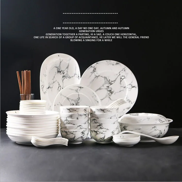 Luxury home decor wedding gift marble ceramic plate bowl dish set porcelain dinnerware dinner set