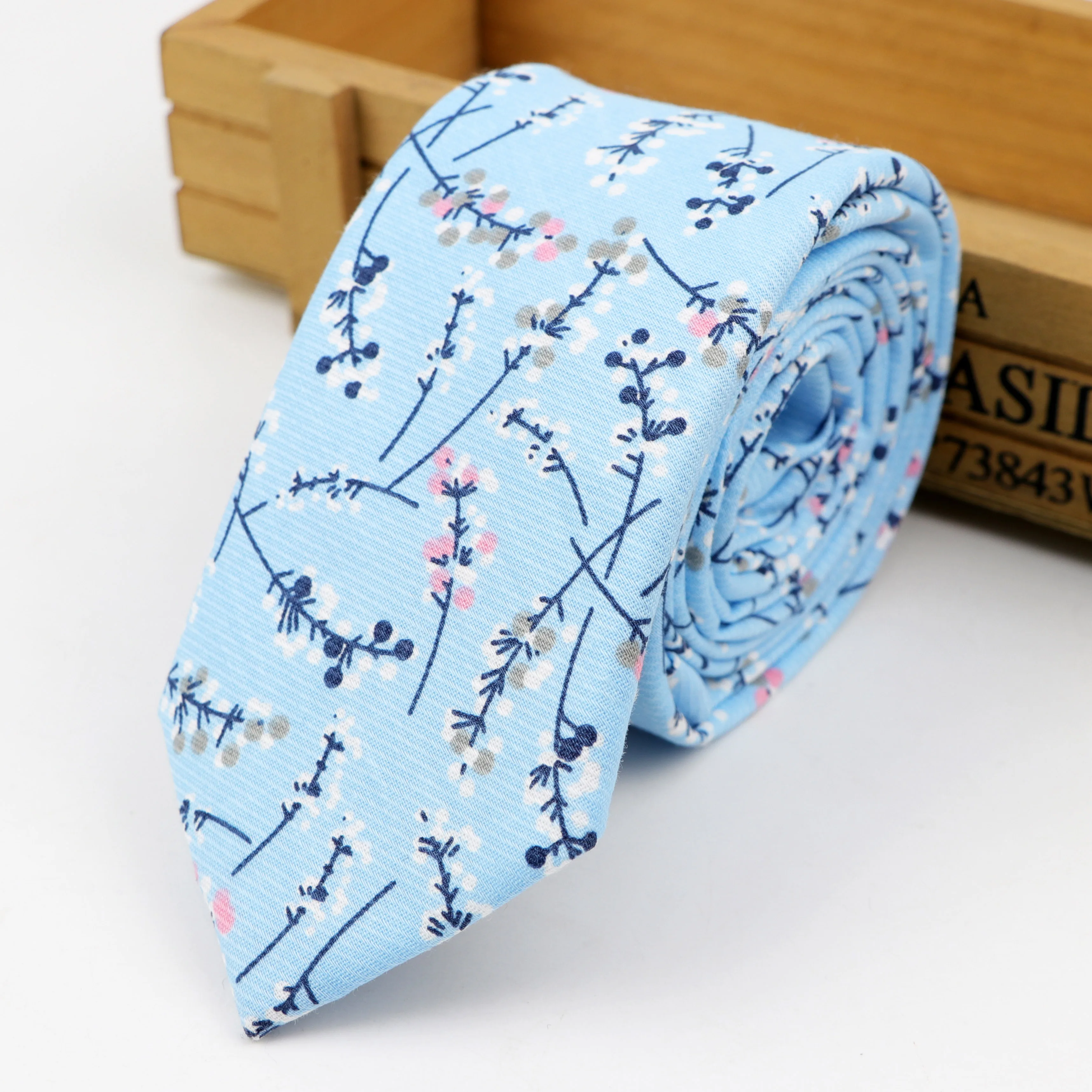 Fashion Ties for Men Cotton Narrow Tie Skinny Cravat Neckties Party Casual Printed Neck Ties Neckwear Flower Rose Necktie