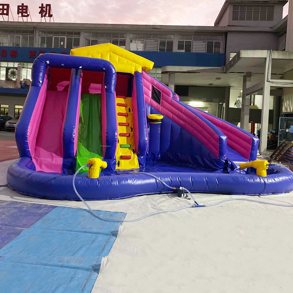 Cheap prices water park slides inflatable games with water splash for kids
