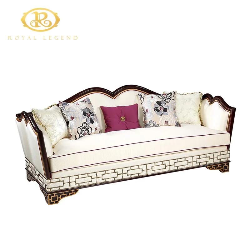 Neo classical royal luxury vintage British style sofa with copper decoration mahogany wood antique furniture sofa set