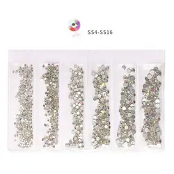 Wholesale mixed color multi-size 6 bag separate Manicure flat bottom nail rhinestones nail accessories DIY nail art decorations