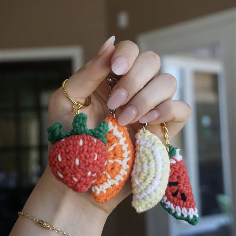 Mini Crocheted Accessory Handmade Amigurumi Fruits Keychain Strawberry Watermelon Lemon Orange Keychain