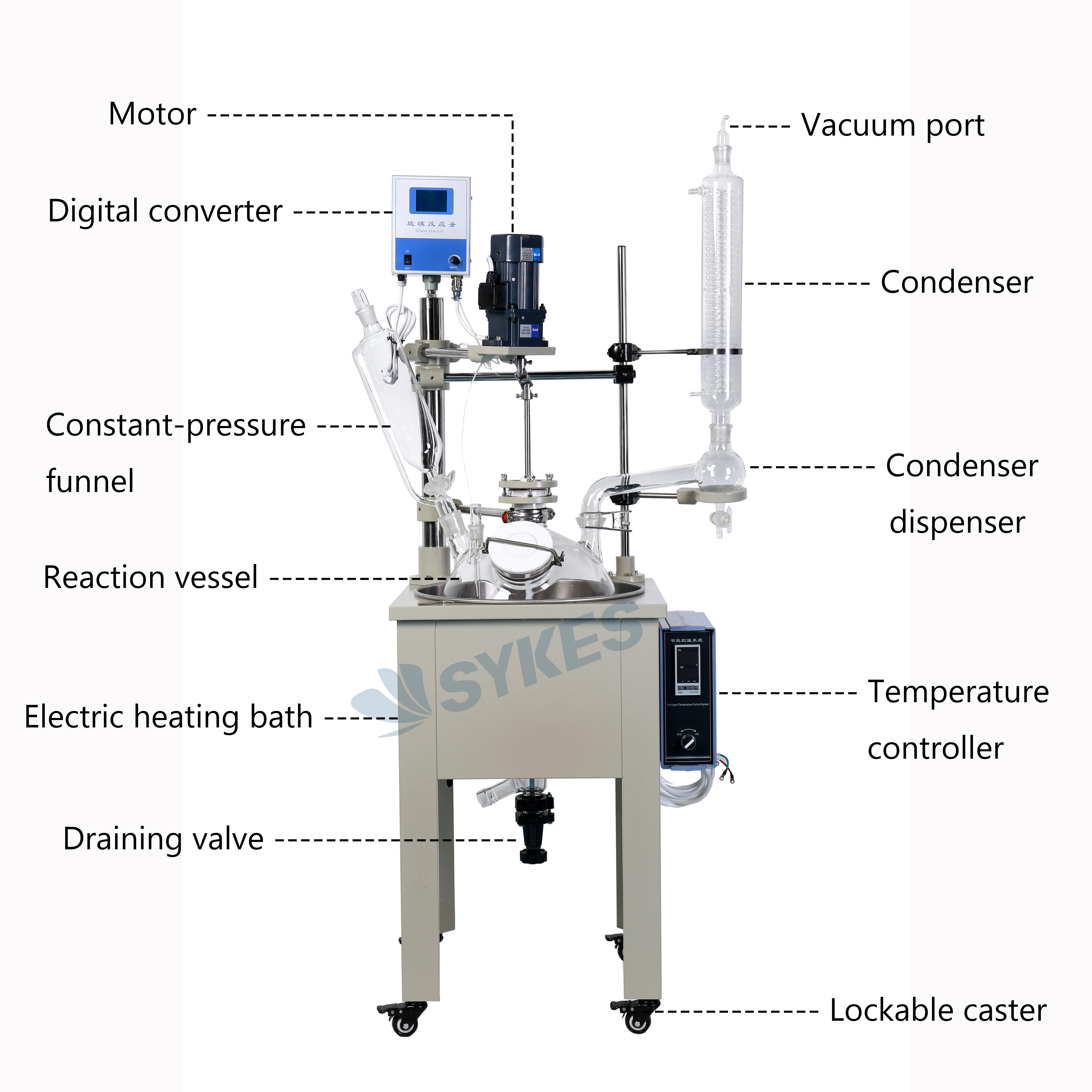 10Liter Chemical Laboratory Single Layer Glass Reactor With Thermal Stainless Steel Electric Heating Water Oil Bath