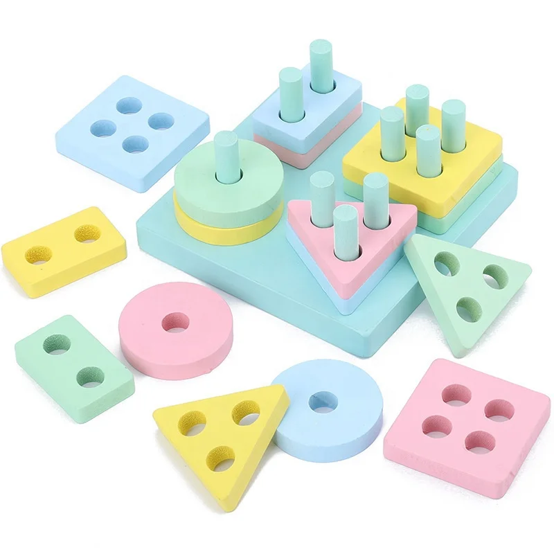 Wooden Geometric Shape Cognitive Matching Building Blocks Early Learning Educational Toys for Children