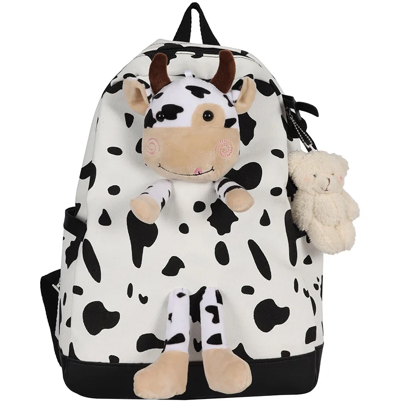 
Cow Pattern Backpack Girl Japanese Sweet And Cute Girl Junior High School Students Large Capacity School Bag Women 
