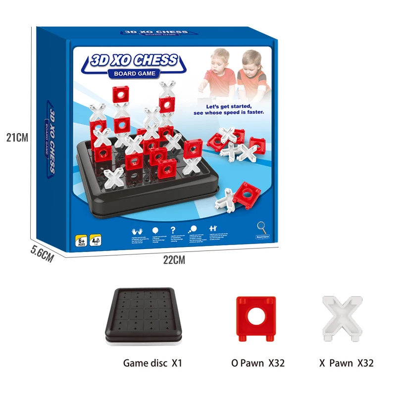 Two People Playing Intellectual Education Tabletop Game Party Family Interactive 3D X & O Shape Chess Board Game Set