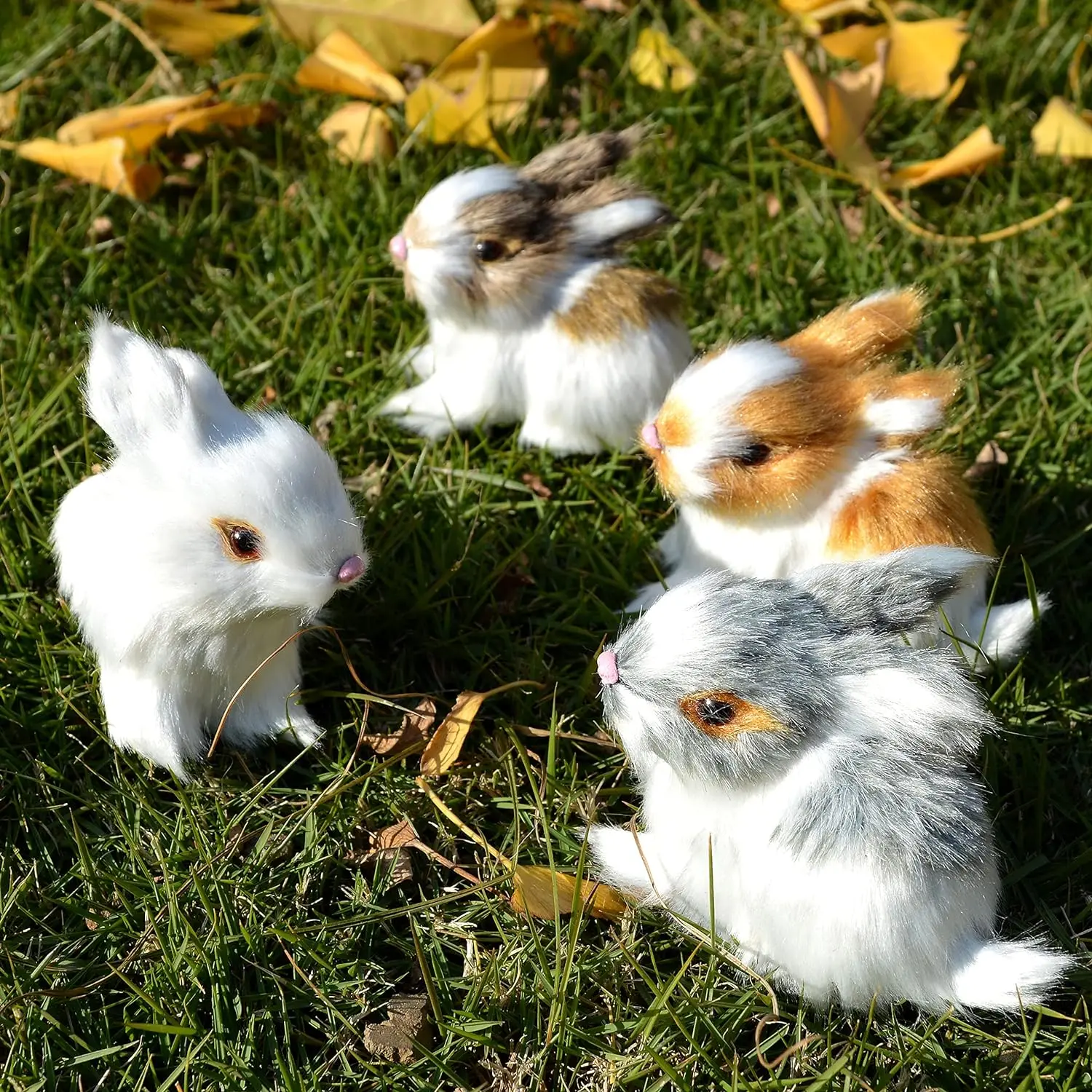 Miniature Realistic Furry Rabbits Figurines Assorted Simulation Farm Animal Mini Models Lifelike Easter Bunnies Home Decoration