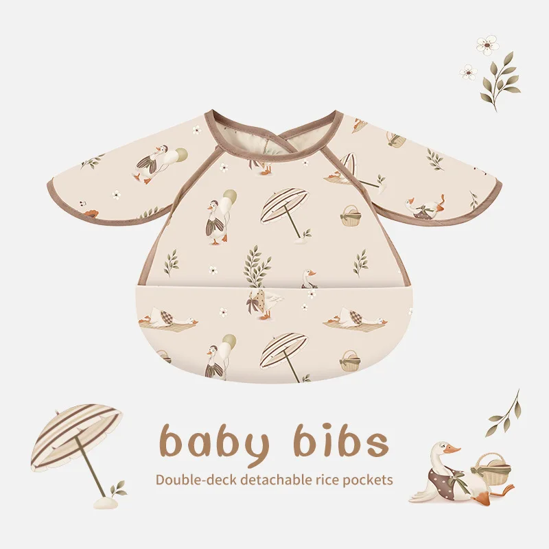 polyester baby bibs with short sleeves cute toddler waterproof apron customization new design baby bandana bib