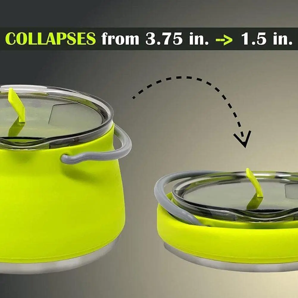 Collapsible Travel Kettle Pot with Lid - 1L Red Portable Water Boiler Tea Maker for Camping Gas Stove